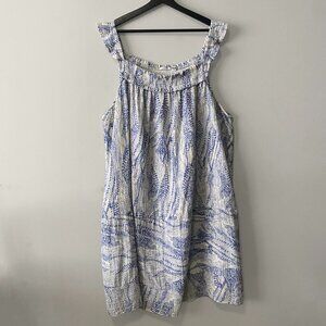 Refashioned Plus Size Upcycled 100% Cotton White Blue Double Gauze Strap Dress